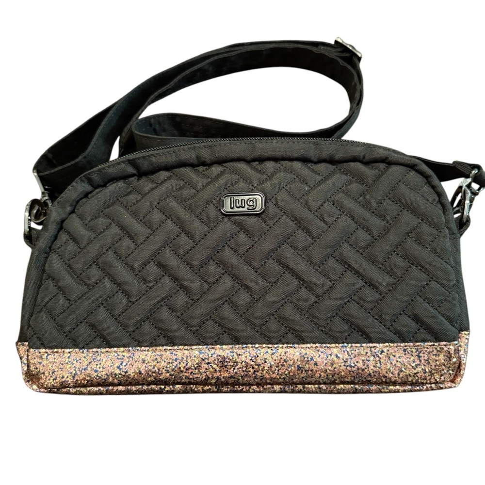 NWOT Lug Punter Black Crossbody Bag Glitter Bottom with RFID Compartments